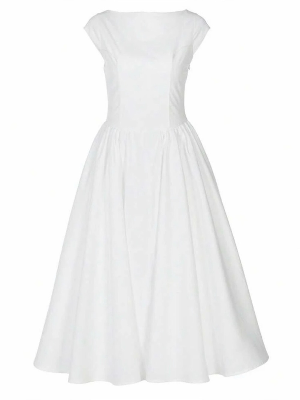 Women's White Midi Fit-and-Flare Dress with Boat Neck